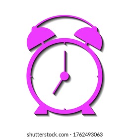 Alarm clock violet on a white background and black shadow, sign for design, vector illustration
