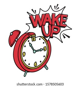 alarm clock wake up pop art style vector illustration design