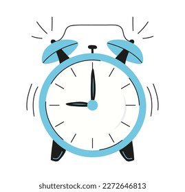 Reloj de alarma, tiempo de despertar. Despierta el despertador al estilo doodle. Guardia azul, suena el timbre. 