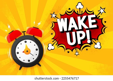 Wecker. Wecke die Zeit auf! Geräumiges Signal, um morgens aufzustehen. Aufstehen morgens oder aufwachen. Mechanische Signalglocke. Vektorgrafik.