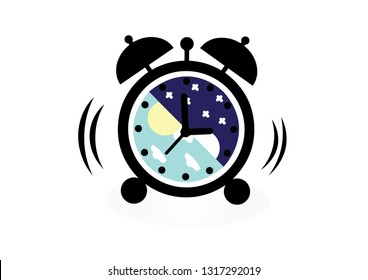 Alarm clock wake-up time isolated on background in. Vector illustration