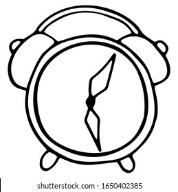 Alarm clock wake-up time isolated on background in flat style. Hand drawn doodle cartoon vector illustration.