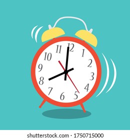 Tiempo de despertar del reloj de alarma aislado en segundo plano. Vector 