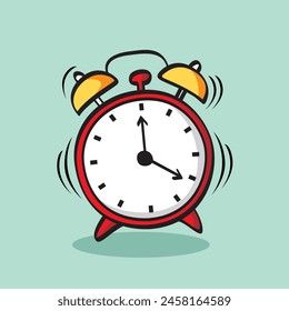 Alarm clock  wake-up time isolated on background in flat style. Vector illustration
