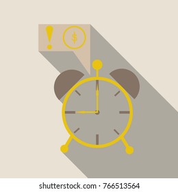 Alarm clock wake-up time isolated on background in flat style. Vector illustration