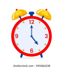 Alarm clock, wake-up time in school and at work. Flat icon in cartoon style. vector illustration