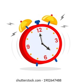 Alarm clock, wake-up time in school and at work. Flat icon in cartoon style. vector illustration