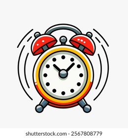 Alarm clock, wake-up time in school and at work. Flat icon in cartoon style. vector illustration