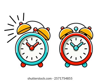 Alarm clock, wake-up time in school and at work. Flat icon in cartoon style. vector illustration