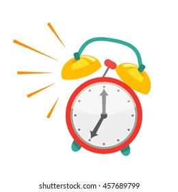 Alarm clock, wake-up time in school and at work. Flat icon in cartoon style. vector illustration
