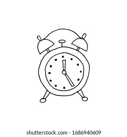 Alarm clock, watch hand drawn icon. Stock vector hand drawn illustration, isolated on white background. Simple outline doodle design.