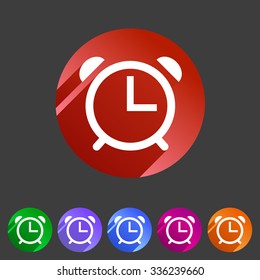 Alarm clock watch icon flat web sign symbol logo label set