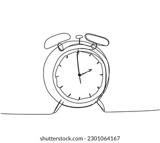 Alarm clock, clock, watch one line art. Continuous line drawing of clock, time, alarm, watch, timer, hour, morning, timepiece, deadline, vintage, management, stopwatch, measurement