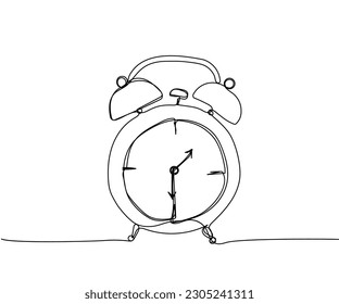 Alarm clock, clock, watch one line art. Continuous line drawing of clock, time, alarm, watch, timer, hour, morning, timepiece, deadline, vintage, management, stopwatch, measurement