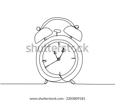 Alarm clock, clock, watch one line art. Continuous line drawing of clock, time, alarm, watch, timer, hour, morning, timepiece, deadline, vintage, management, stopwatch, measurement