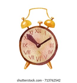 Alarm clock. Watercolor Illustration on White Background. Vector EPS.