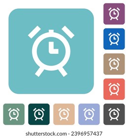 Alarm clock white flat icons on color rounded square backgrounds