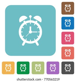 Alarm clock white flat icons on color rounded square backgrounds