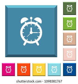 Alarm clock white icons on edged square buttons in various trendy colors