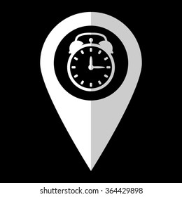 alarm clock - white vector icon;  map pointer
