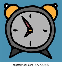 Reloj de alarma sin números sobre fondo azul.