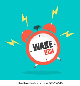 Alarm Clock with word Wake up, and flat style
