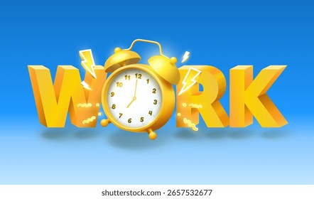 Relógio despertador para trabalho, faixa de texto, dia de trabalho. Ilustração vetorial