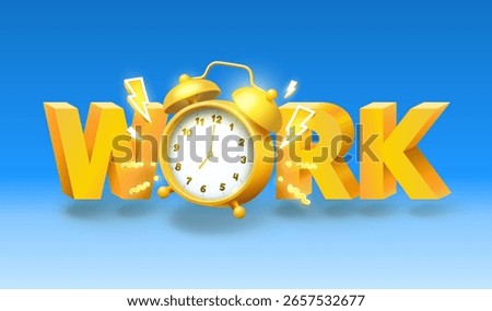 Alarm clock for work, text banner, office day. Vector illustration