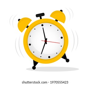 Alarm clock yellow isolated on white background. Wake-up time morning. Wake Up Symbol in flat style. Time Icon. Vector illustration. EPS-10