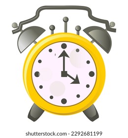Alarm clock yellow wake-up time isolated on background in flat style. Vector alarm illustration