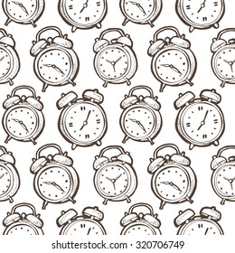 Alarm clocks pattern, seamless vector background
