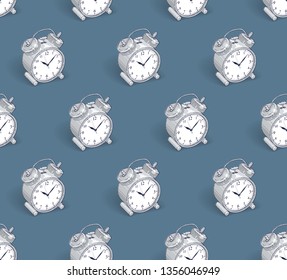 Alarm clocks seamless background, timer, deadline hurry and wake up concept, vector wallpaper or web site background.