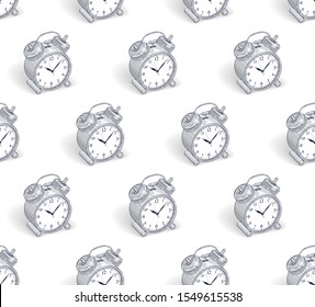 Alarm clocks seamless background, timer, deadline hurry and wake up concept, vector wallpaper or web site background.