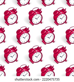 Alarm clocks seamless background, timer, deadline hurry and wake up concept, vector wallpaper or web site background.