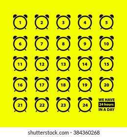 Alarm clocks / Alarm clocks showing time on a yellow background