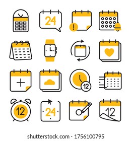 alarm clocks and time icon set over white background, half line half color style, vector illustration