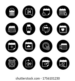 alarm clocks and time icon set over white background, block style, vector illustration
