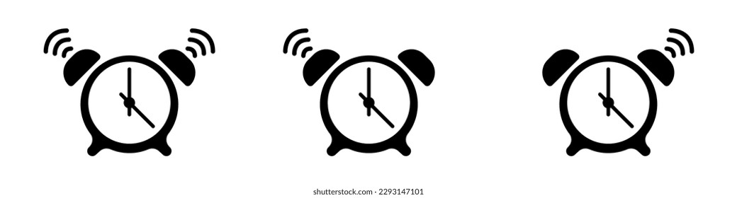 Conjunto de vectores de relojes de alarma. Icono de cuenta atrás. Vector de reloj de alarma vibrante. Vector de reloj zumbante. Icono de notificación de reloj de alarma.