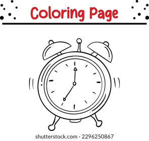 Alarm coloring page for kids. Outlined cartoon alarm clock. Vector illustration coloring book