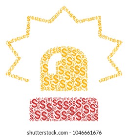 Alarm composition of dollar symbols. Vector dollar icons are composed into alarm illustration.