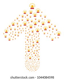 Alarm composition organized in the group of upwards aim arrow. Upwards direction arrow shape created from alarm symbols.