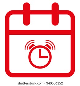 Alarm Date vector icon. Style is flat symbol, red color, rounded angles, white background.