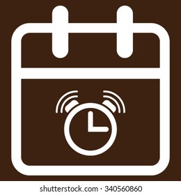 Alarm Day vector icon. Style is flat symbol, white color, rounded angles, brown background.