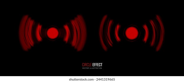 Efecto de alarma sobre un fondo negro para superposición. Pulsación circular roja como símbolo de la señal de advertencia de peligro - elemento de diseño. Ilustración de vector