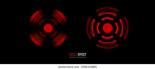 Alarm effect on a black background for overlay. Red circular pulsation as a symbol of danger warning signal - design element. Vector illustration