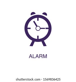 Alarm element in flat simple style on white background. Alarm icon, with text name concept template