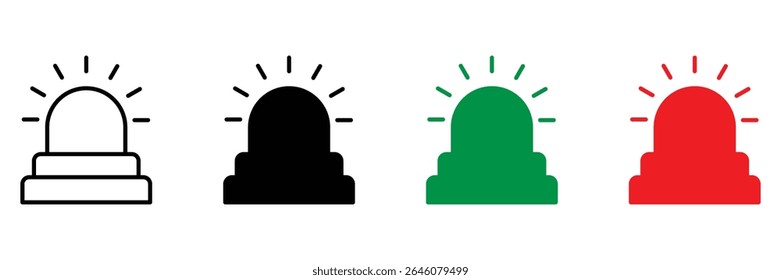 Alarm emergency alert siren icon set in black outline green red filled version for warning signal emergency vector illustration.