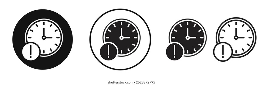Alarm exclamation icons set in solid black and stroke line style