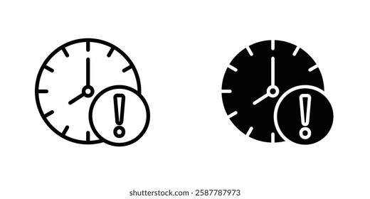 Alarm exclamation icons. stroke line and black solid icons