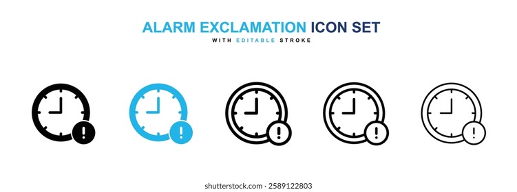 Alarm exclamation icons vector collection in black and blue colors on white background